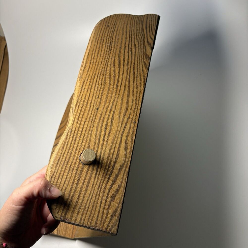 Solid Oak Wood Wall Magazine Book Shelf Double Toilet Paper Holder Vintage - Picture 2 of 10